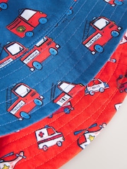 Red/Blue Emergency Vehicles Print Reversible Bucket 100% Cotton Hat (3mths-10yrs) - Image 3 of 4
