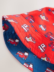 Red/Blue Emergency Vehicles Print Reversible Bucket 100% Cotton Hat (3mths-10yrs) - Image 4 of 4