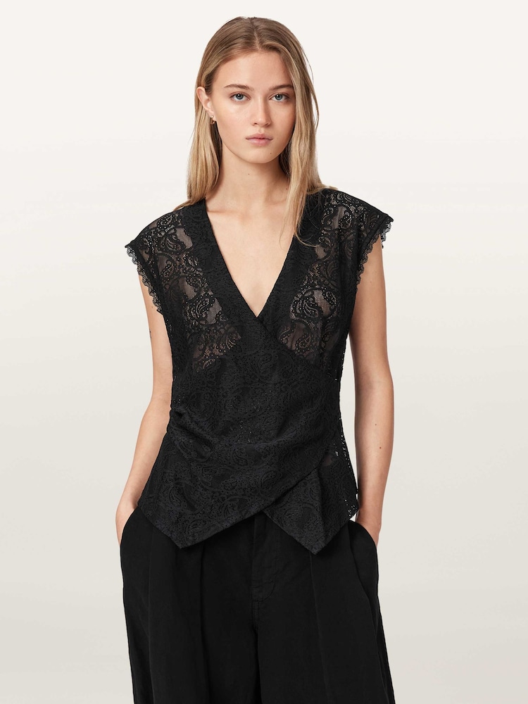 AllSaints Black Vera Top - Image 1 of 6