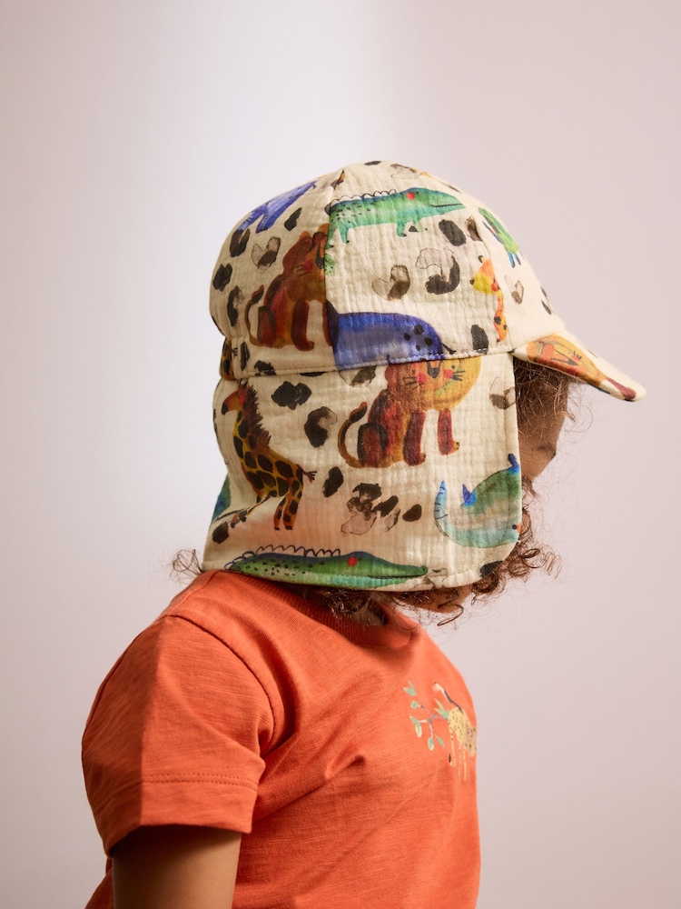 Watercolour Animal Print Legionnaire 100% Cotton Hat (3mths-10yrs) - Image 2 of 5