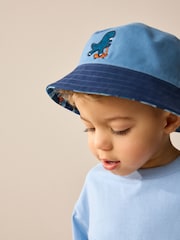 Blue Dinosaur Print Reversible Bucket 100% Cotton Hat (3mths-10yrs) - Image 2 of 8