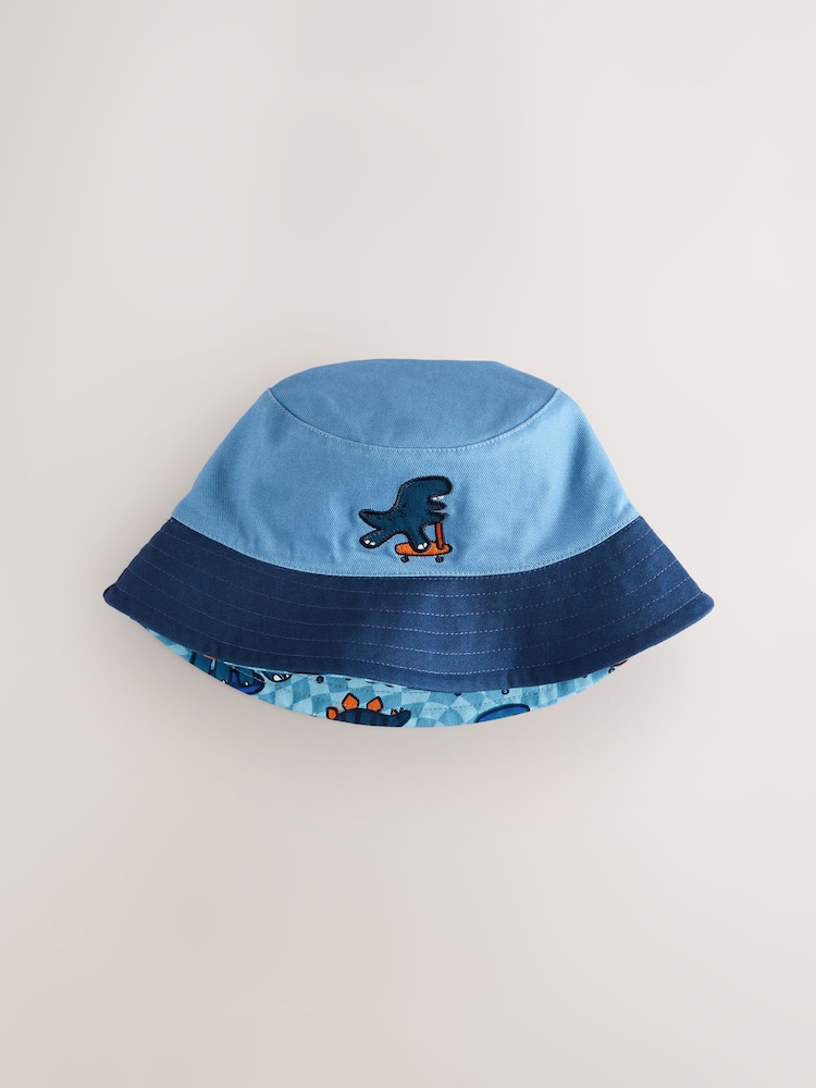 Blue Dinosaur Print Reversible Bucket 100% Cotton Hat (3mths-10yrs) - Image 6 of 8