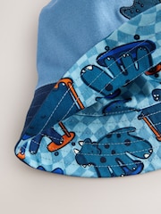 Blue Dinosaur Print Reversible Bucket 100% Cotton Hat (3mths-10yrs) - Image 7 of 8