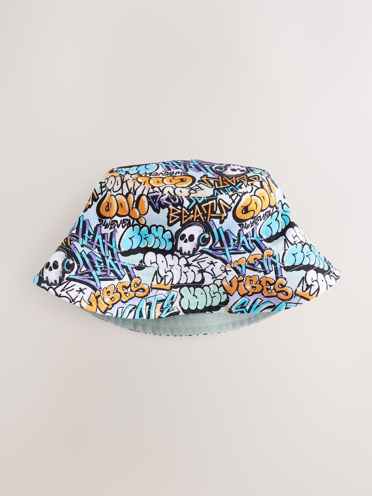 Skull Grafitti Print 100% Cotton Reversible Bucket Hat (1-16yrs) - Image 2 of 4 Skull Grafitti Print 100% Cotton Reversible Bucket Hat (1-16yrs) - Image 2 of 4