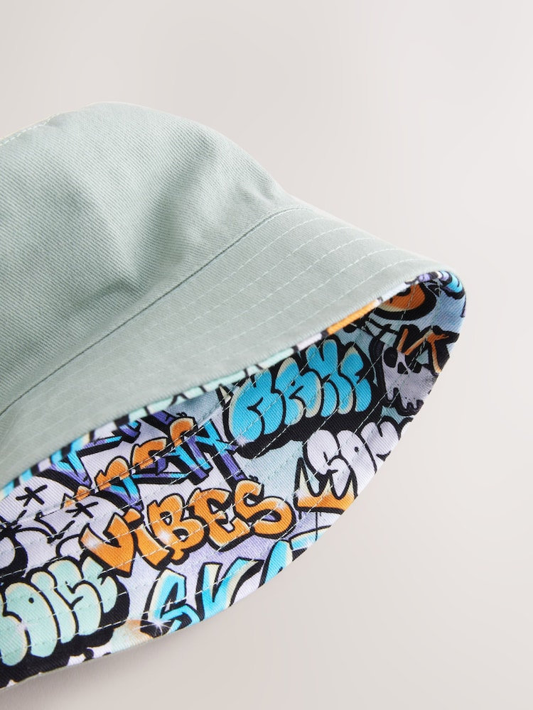 Skull Grafitti Print 100% Cotton Reversible Bucket Hat (1-16yrs) - Image 3 of 4