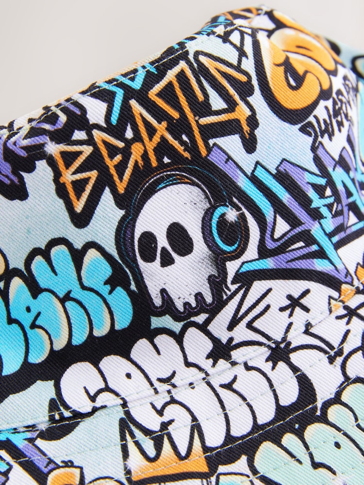 Skull Grafitti Print 100% Cotton Reversible Bucket Hat (1-16yrs) - Image 4 of 4 Skull Grafitti Print 100% Cotton Reversible Bucket Hat (1-16yrs) - Image 4 of 4
