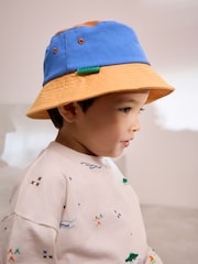 Blue/Orange 100% Cotton Colourblock Bucket Hat (3mths-10yrs) - Image 1 of 6