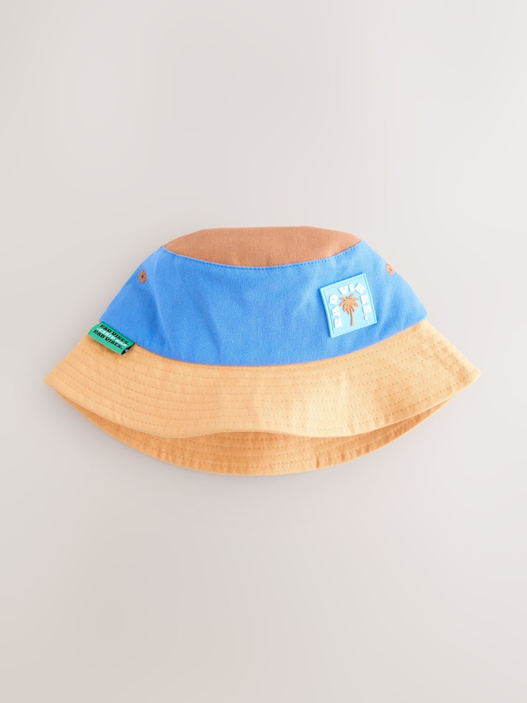 Blue/Orange 100% Cotton Colourblock Bucket Hat (3mths-10yrs) - Image 3 of 6