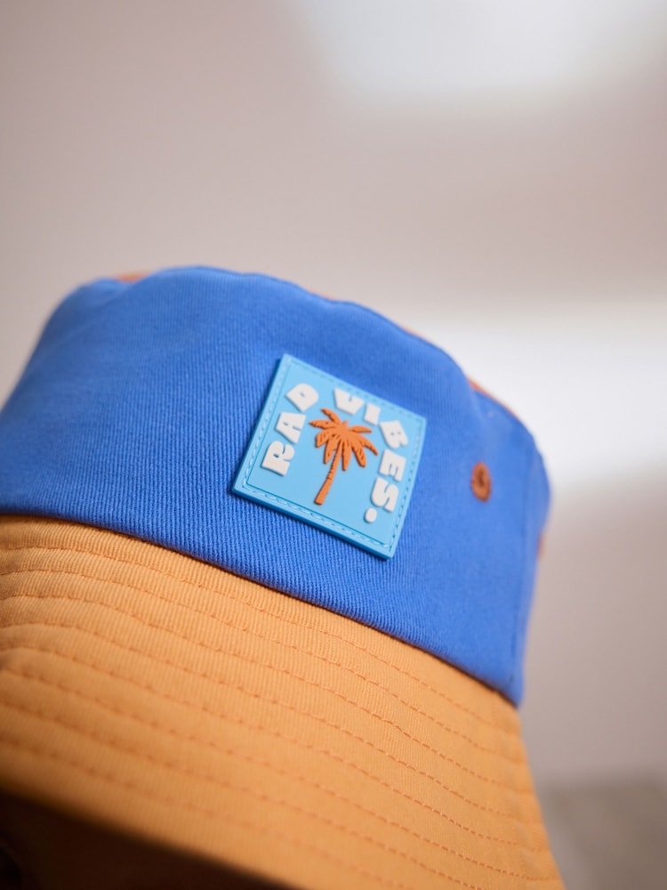 Blue/Orange 100% Cotton Colourblock Bucket Hat (3mths-10yrs) - Image 4 of 6