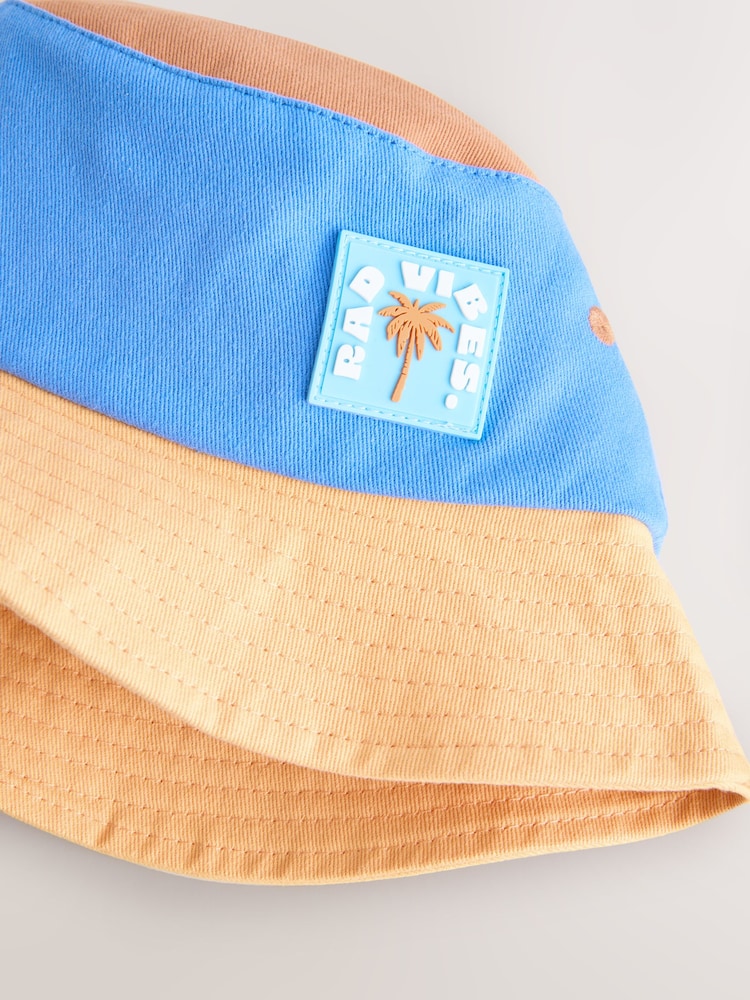 Blue/Orange 100% Cotton Colourblock Bucket Hat (3mths-10yrs) - Image 5 of 6
