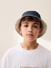 Azul marino/piedra - 100% Cotton Reversible Bucket Hat (3mths-16yrs) - Imagen 1 de 7
