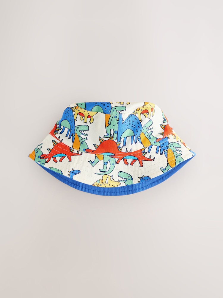 Multi Dinosaur Print Reversible Bucket 100% Cotton Hat (3mths-10yrs) - Image 1 of 4