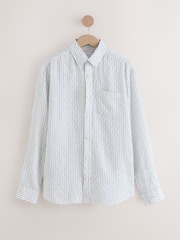 Navy Blue Signature 100% Linen Stripe Long Sleeve Shirt - Image 1 of 3