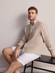Pedra natural - Camisa de manga comprida Signature 100% em linho - Imagem 1 de 7