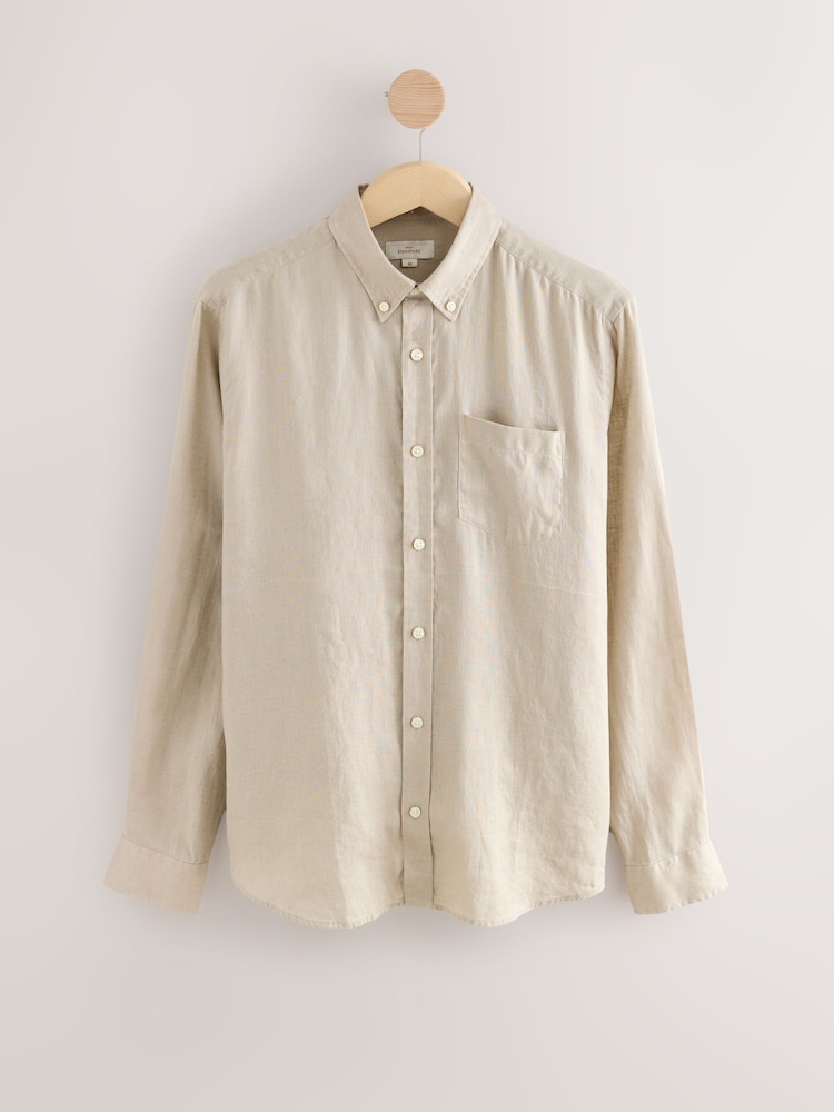 Stone Natural Signature 100% Linen Long Sleeve Shirt - Image 5 of 7