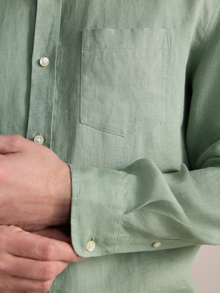 Mint Green Signature 100% Linen Long Sleeve Shirt - Image 5 of 8