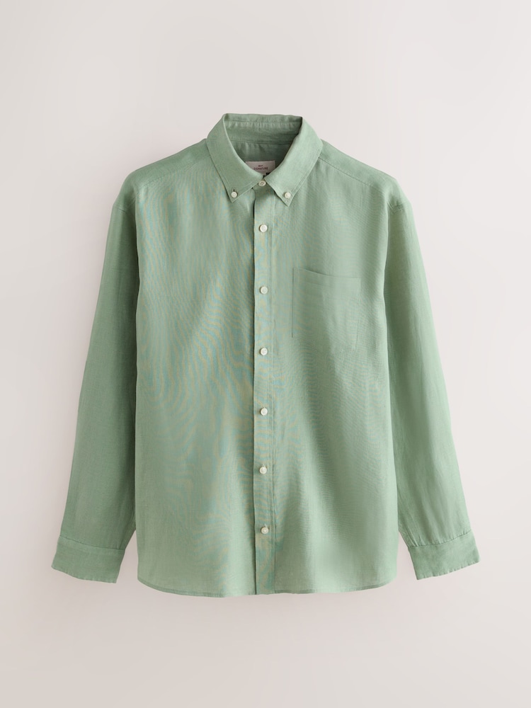 Mint Green Signature 100% Linen Long Sleeve Shirt - Image 6 of 8