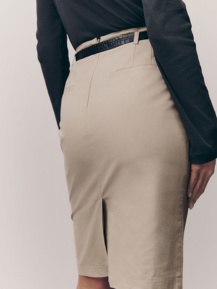 Camel Pencil Knee Length Belted Skirt - Image 3 of 6