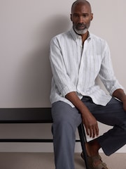 Green Signature 100% Linen Stripe Long Sleeve Shirt - Image 1 of 5