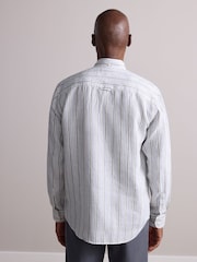 Green Signature 100% Linen Stripe Long Sleeve Shirt - Image 3 of 5