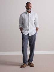 Green Signature 100% Linen Stripe Long Sleeve Shirt - Image 4 of 5