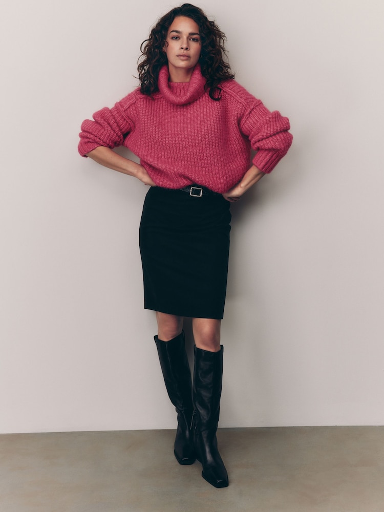 Black Pencil Knee Length Belted Skirt - Image 1 of 7