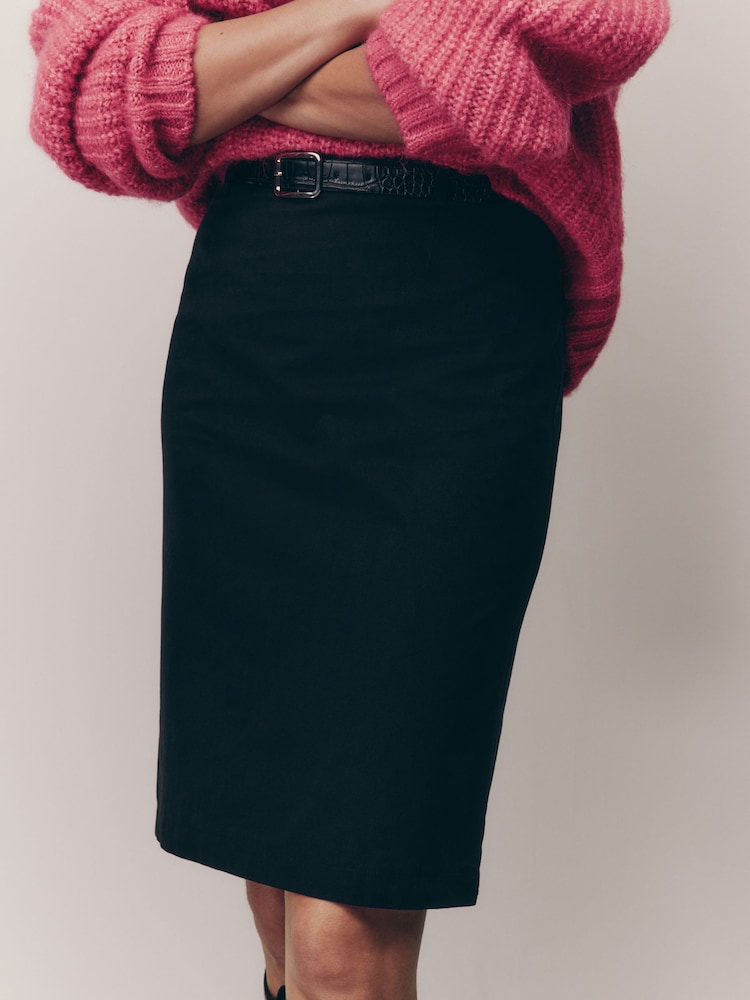 Black Pencil Knee Length Belted Skirt - Image 2 of 7