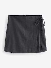 Black Linen Rich Wrap Mini Skirt - Image 6 of 8