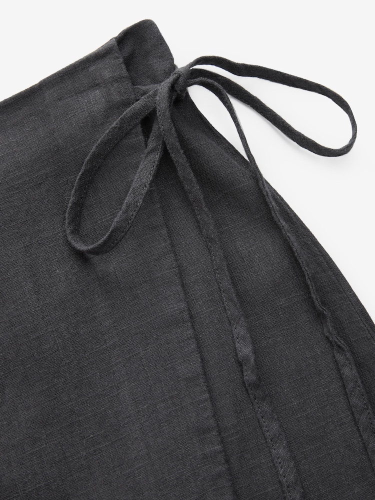 Black Linen Rich Wrap Mini Skirt - Image 7 of 8