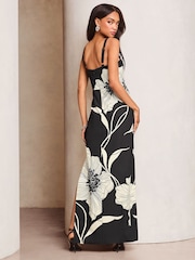 Lipsy Black/White Petite Floral Stem Printed Strappy Midi Dress - Image 4 of 4