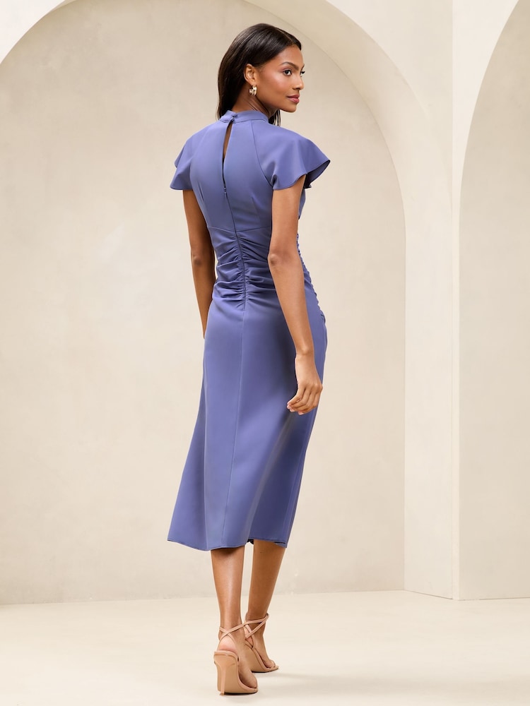 Blau - Lipsy – Kurzarm-Midikleid mit Schlüssellochausschnitt, Raffung und ausgestelltem Schnitt - Bild 4 von 4