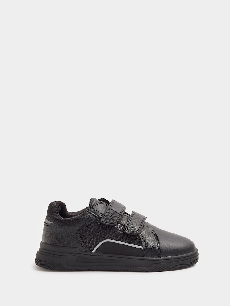 River Island Black Boys Black Monogram Panel PU Trainers - Image 1 of 4 River Island Black Boys Black Monogram Panel PU Trainers - Image 1 of 4