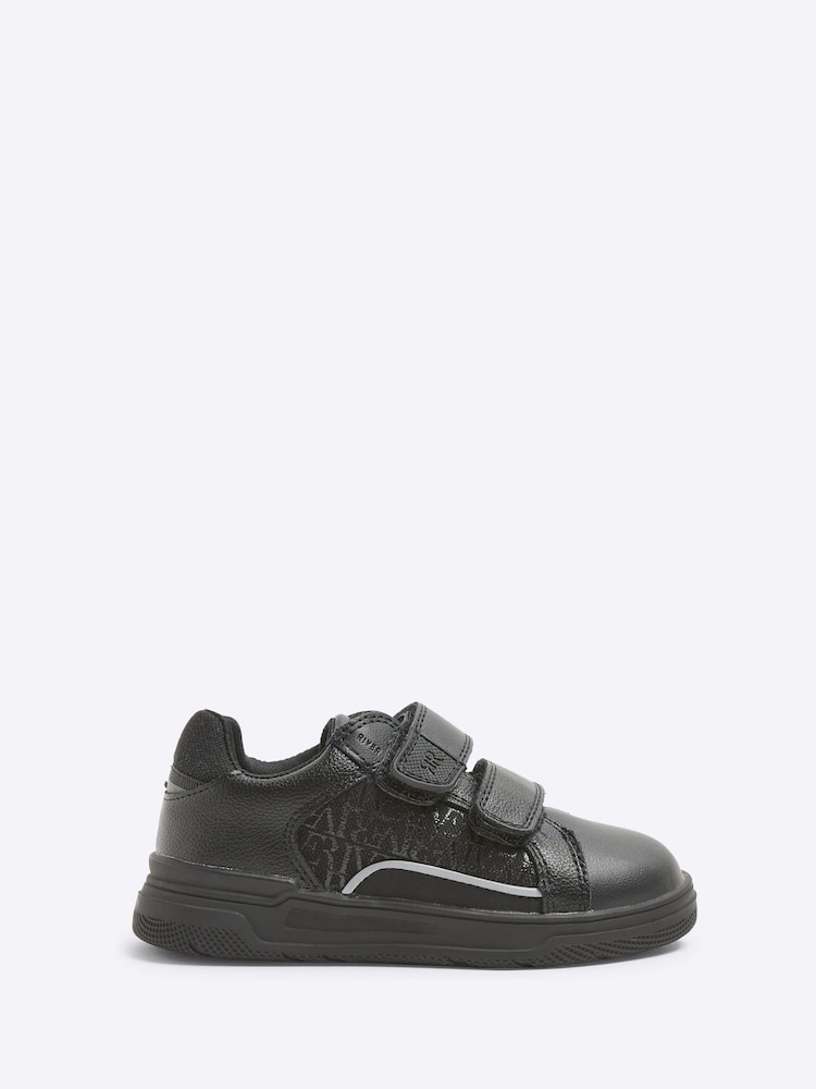 River Island Black Boys Faux Leather Touch Fasten Plim Trainers - Image 1 of 4 River Island Black Boys Faux Leather Touch Fasten Plim Trainers - Image 1 of 4