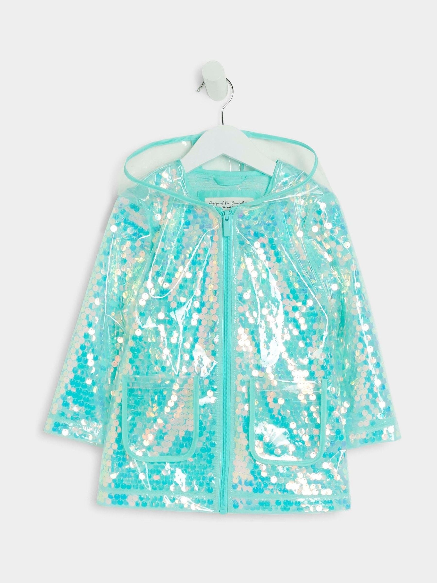 River Island Blue Girls Sequin Raincoat