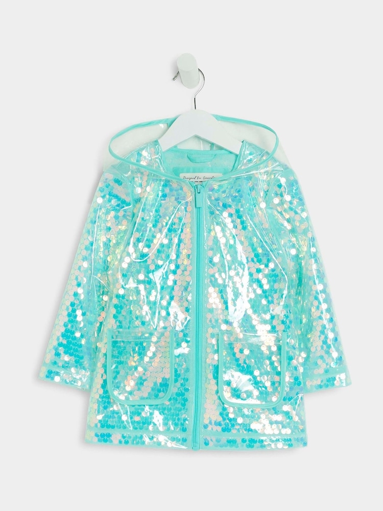 River Island Blue Girls Sequin Raincoat - Image 1 of 3