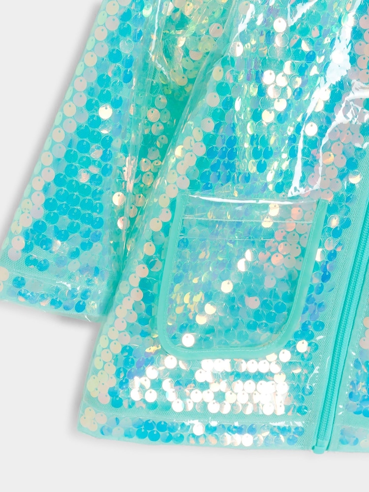 River Island Blue Girls Sequin Raincoat - Image 3 of 3