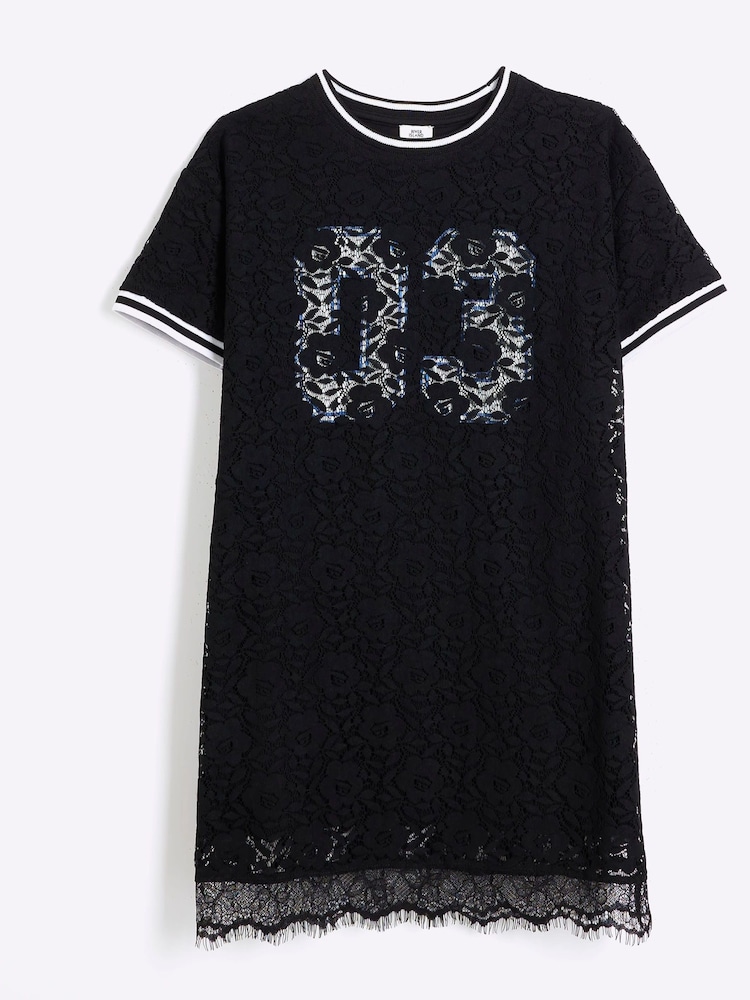 River Island Black Girls Lace T-Shirt Dress - Image 1 of 3 River Island Black Girls Lace T-Shirt Dress - Image 1 of 3