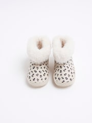 River Island Brown Baby Girls Leopard Print Suedette 100% Cotton Boots - Image 1 of 4