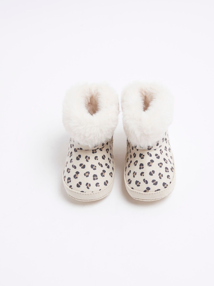 River Island Brown Baby Girls Leopard Print Suedette 100% Cotton Boots - Image 1 of 4
