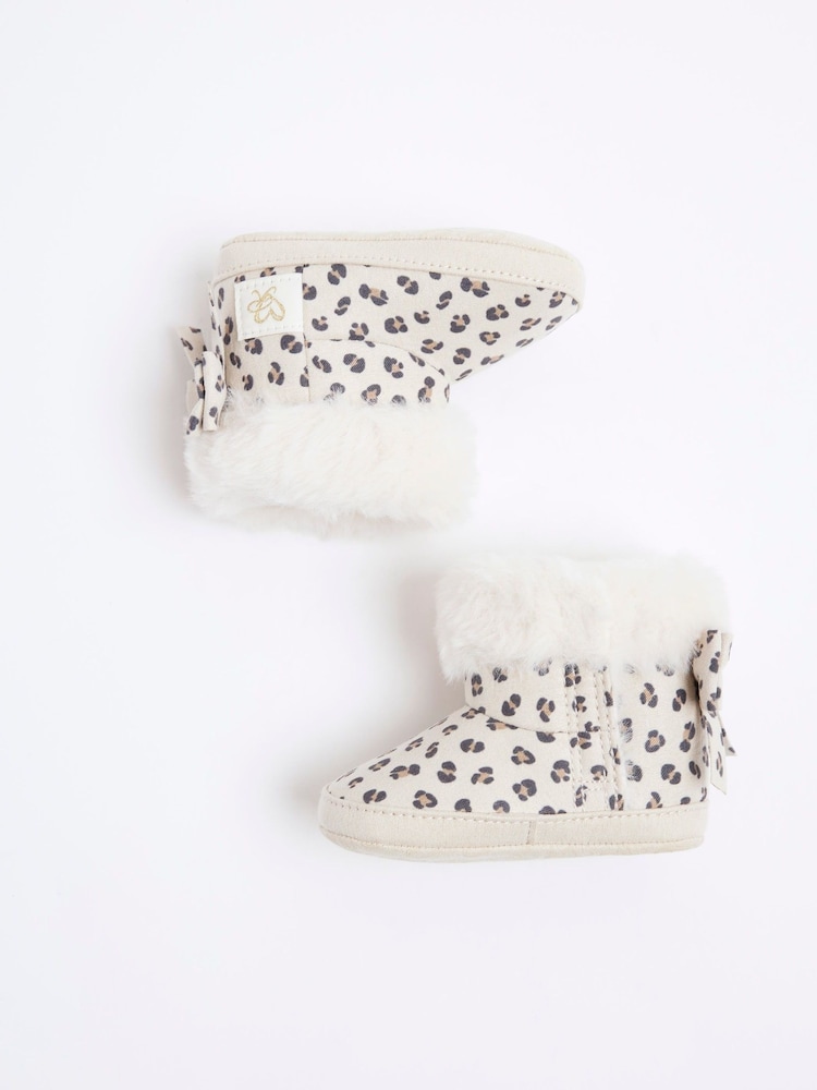 River Island Brown Baby Girls Leopard Print Suedette 100% Cotton Boots - Image 2 of 4