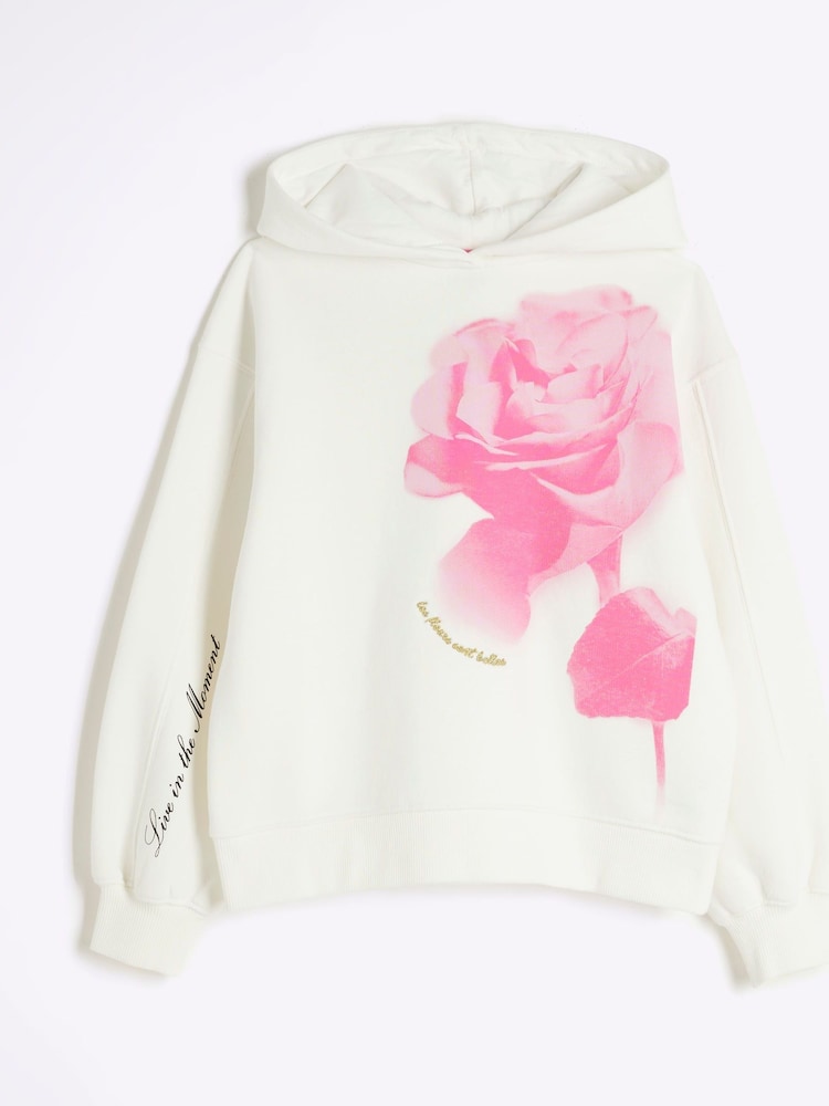 River Island Oversized Girls Rose 100% Cotton Hoodie - Bild 1 von 3 River Island Oversized Girls Rose 100% Cotton Hoodie - Bild 1 von 3