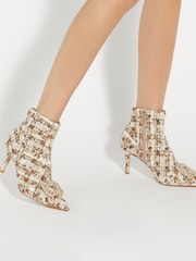 Dune London Cream Opulance Brooch Trim Boots - Image 1 of 6