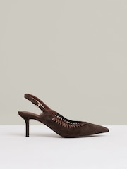 Reiss Chocolate Cecily Suede Twist Detail Slingback Court Shoes - Image 1 of 6