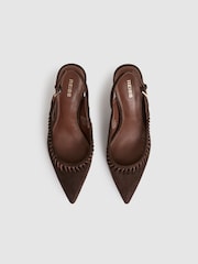 Reiss Chocolate Cecily Suede Twist Detail Slingback Court Shoes - Image 3 of 6