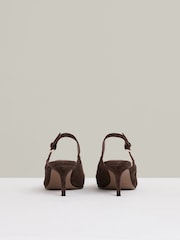 Reiss Chocolate Cecily Suede Twist Detail Slingback Court Shoes - Image 4 of 6