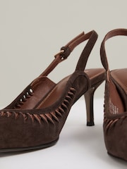 Reiss Chocolate Cecily Suede Twist Detail Slingback Court Shoes - Image 5 of 6