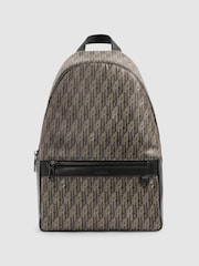 Reiss Grey Multi Flynn Monogram-Print Coated-Canvas Backpack - Image 1 of 5