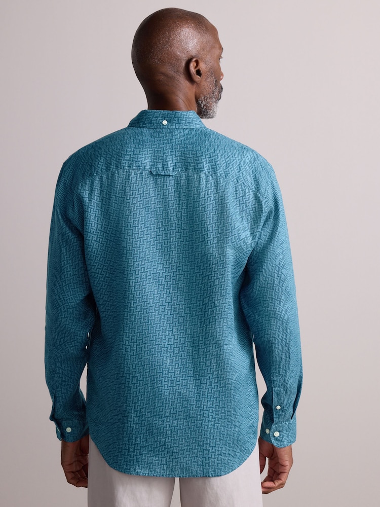 Buy Blue Signature Printed Long Sleeve 100% Linen Shirt from Next USA