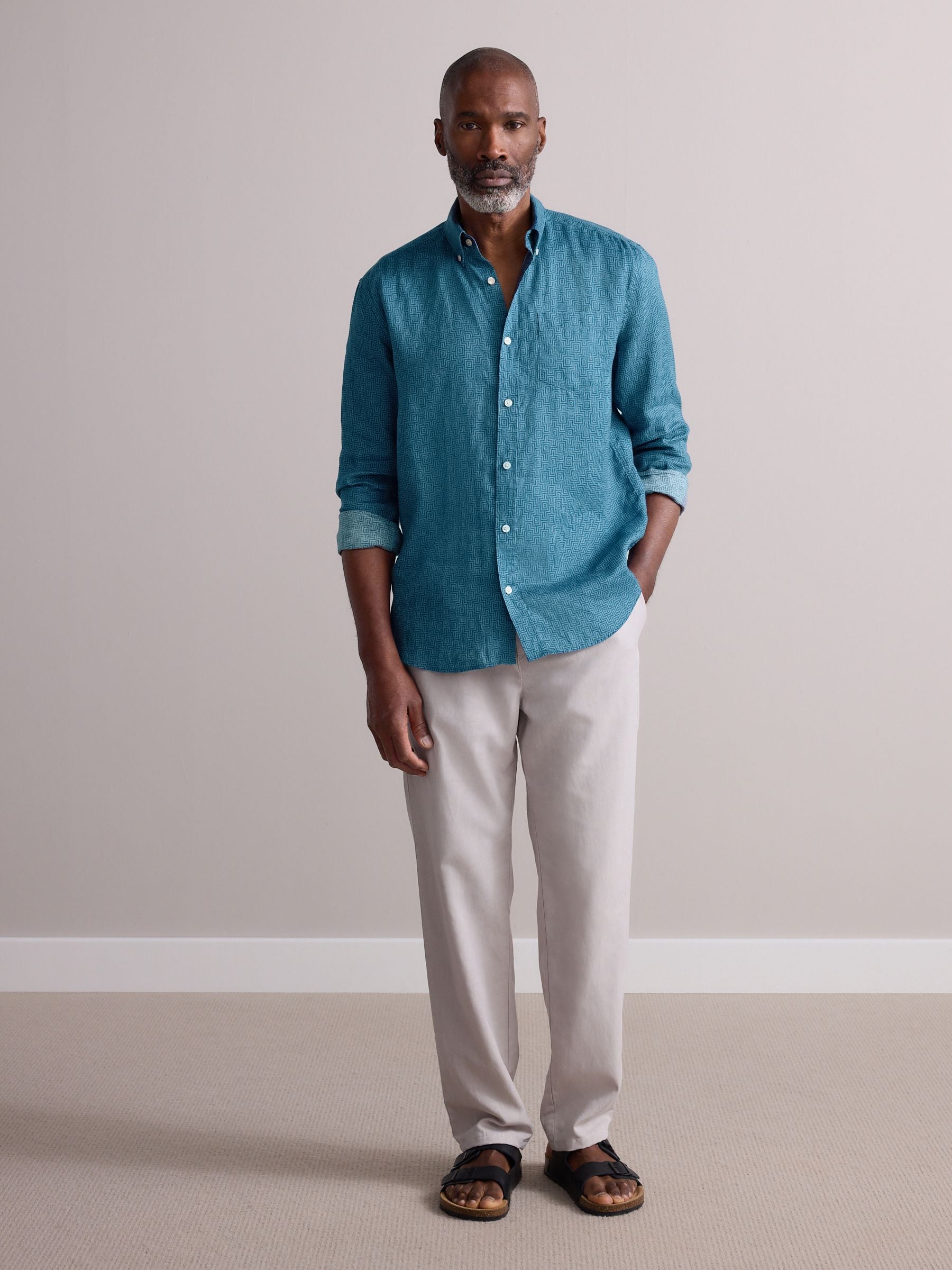 Buy Blue Signature Printed Long Sleeve 100% Linen Shirt from Next USA