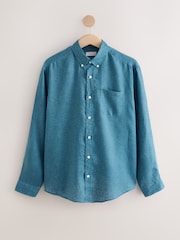 Azul - Camisa de manga comprida com estampa exclusiva 100% de linho - Imagem 5 de 7